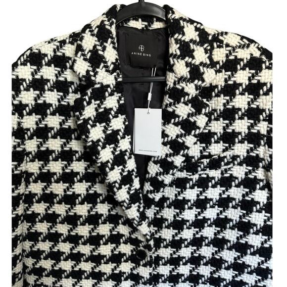 Anine Bing Quinn Tweed Blazer Houndstooth Black White Size XL NWT - Picture 4 of 12